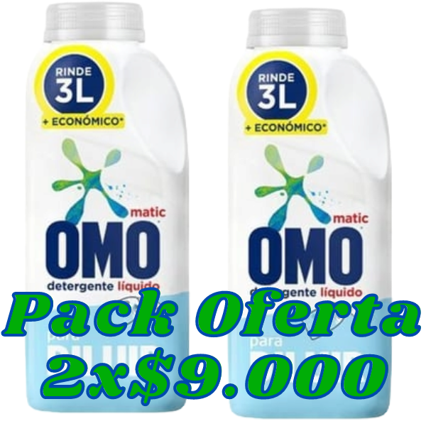 a- Detergente liquido Omo para diluir Pack 2 unidades 500ml rinde 3 litros.