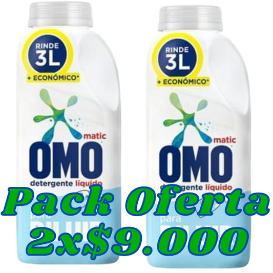 a- Detergente liquido Omo para diluir  Pack 2 unidades 500ml rinde 3 litros.